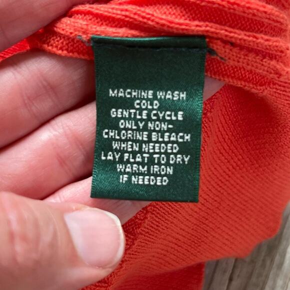 Lauren Ralph Lauren Women's Orange Ribbed Knit Snap Front Sweater Size M - Picture 6 of 6